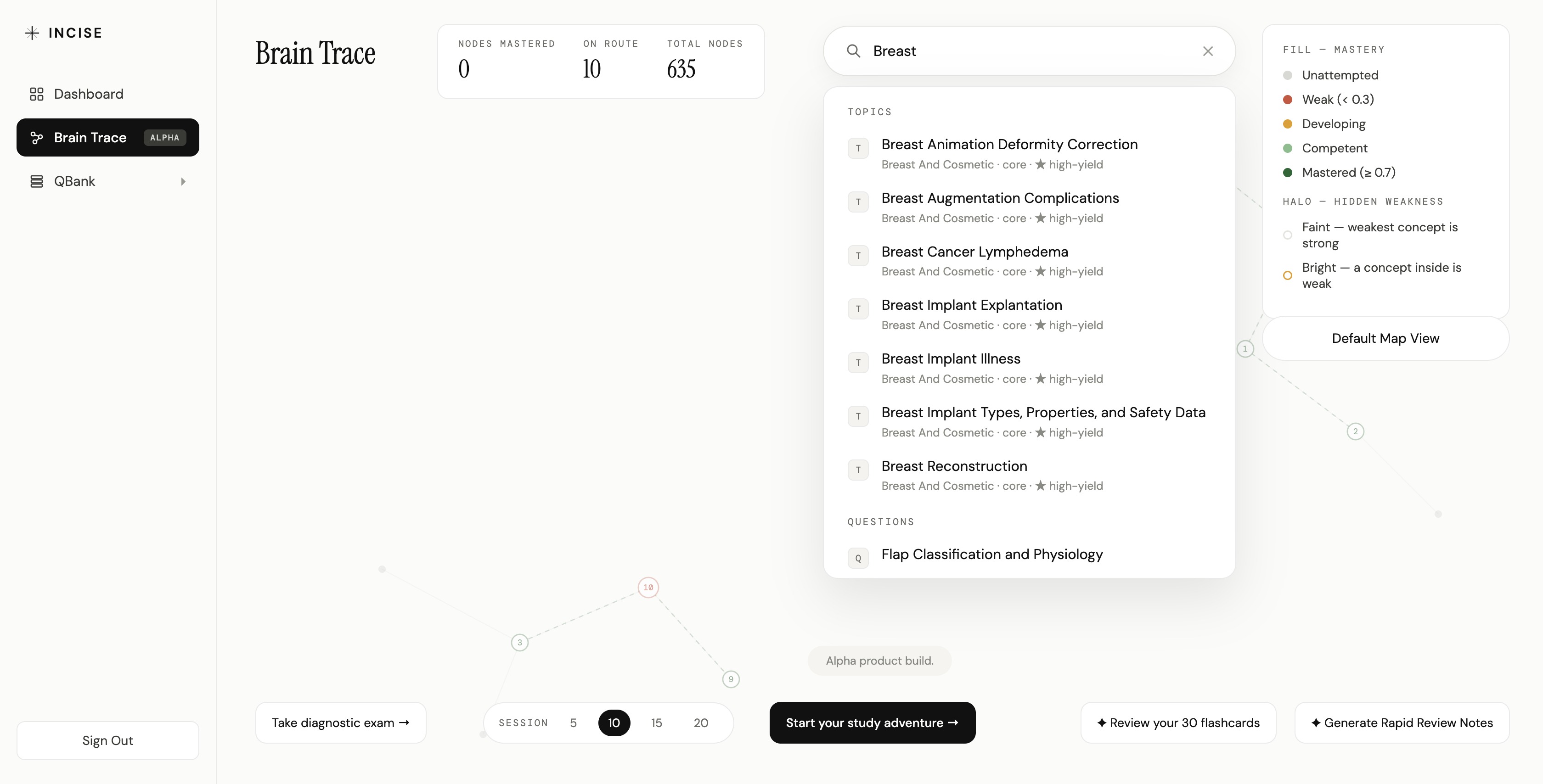 Brain Trace — search any concept and see your mastery at a glance