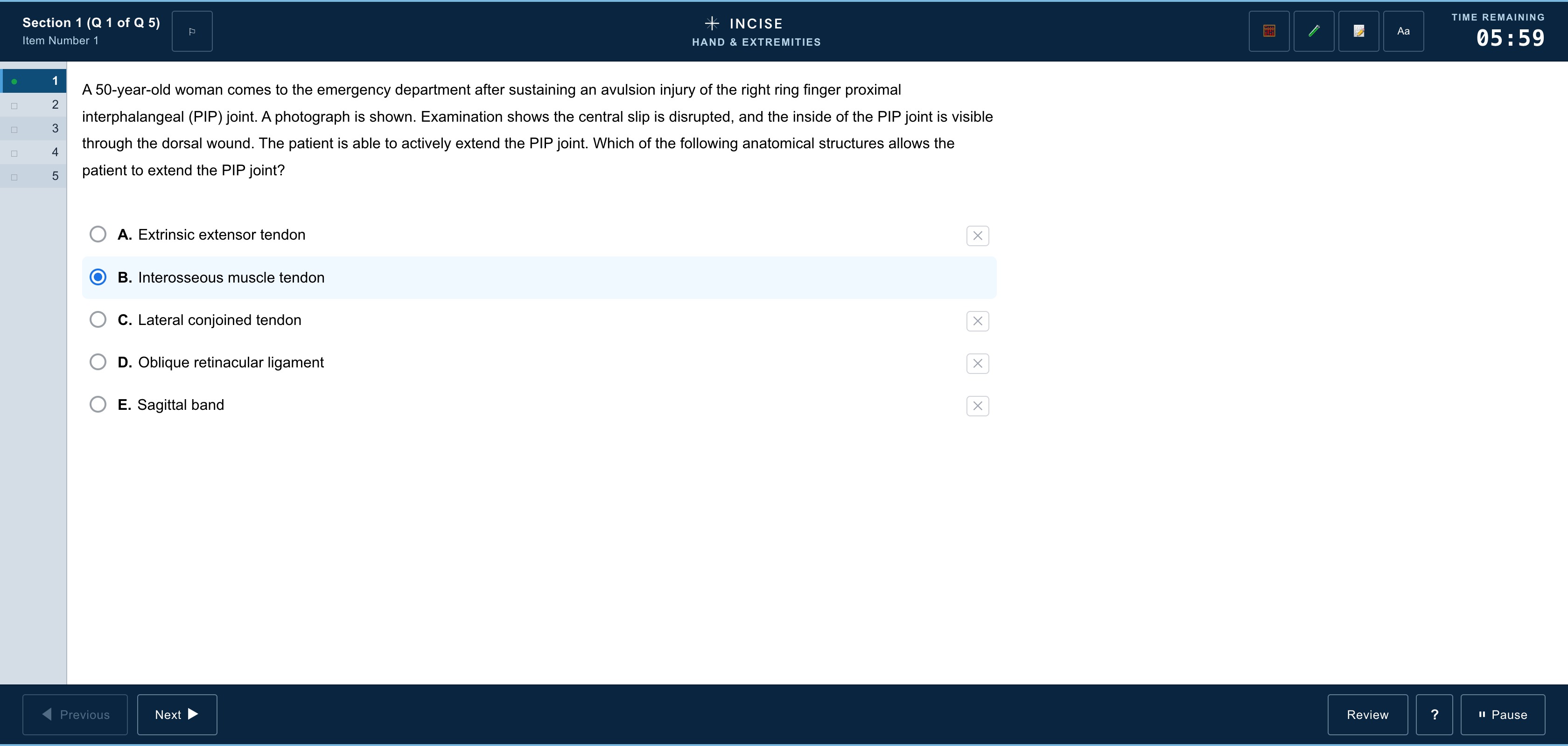 Test mode replicating the ABPS in-service exam interface
