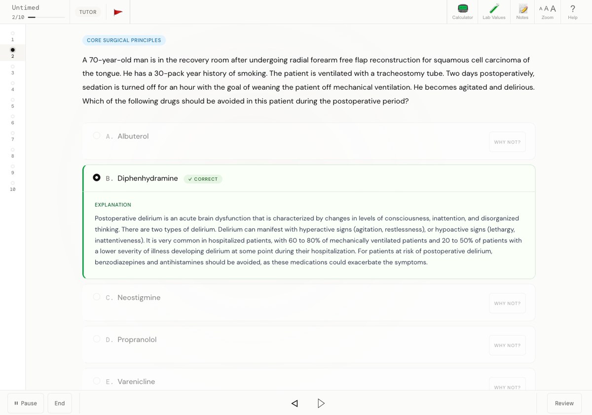 Incise explanation card: the correct answer highlighted with a detailed, referenced teaching explanation.